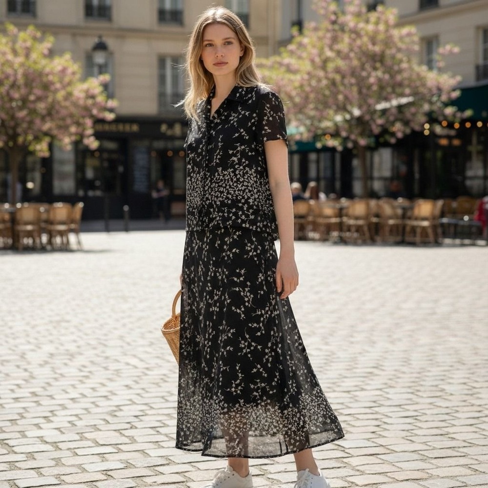 Positive Attitude 2 Pc Maxi Dress Set Women 6 Black Floral Whimsy Goth Vintage